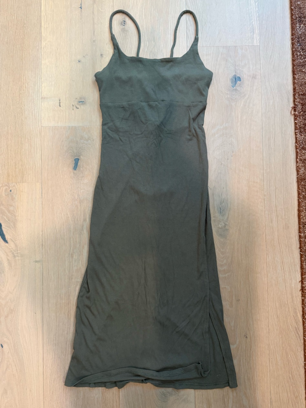 Women's Olive Green Maxi Slip Dress with Thin Straps